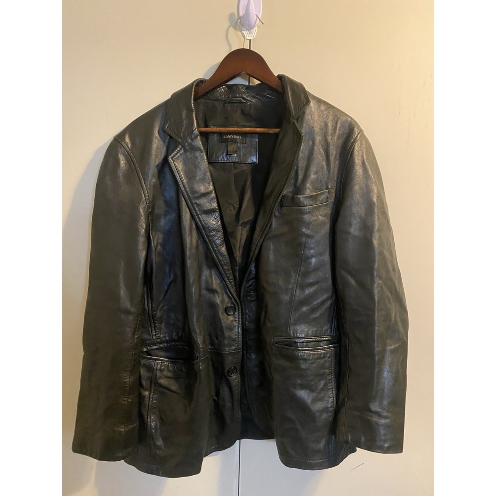 Vintage Danier Men Black Leather Blazer Jacket Coat Size L Large 42 44 Canada